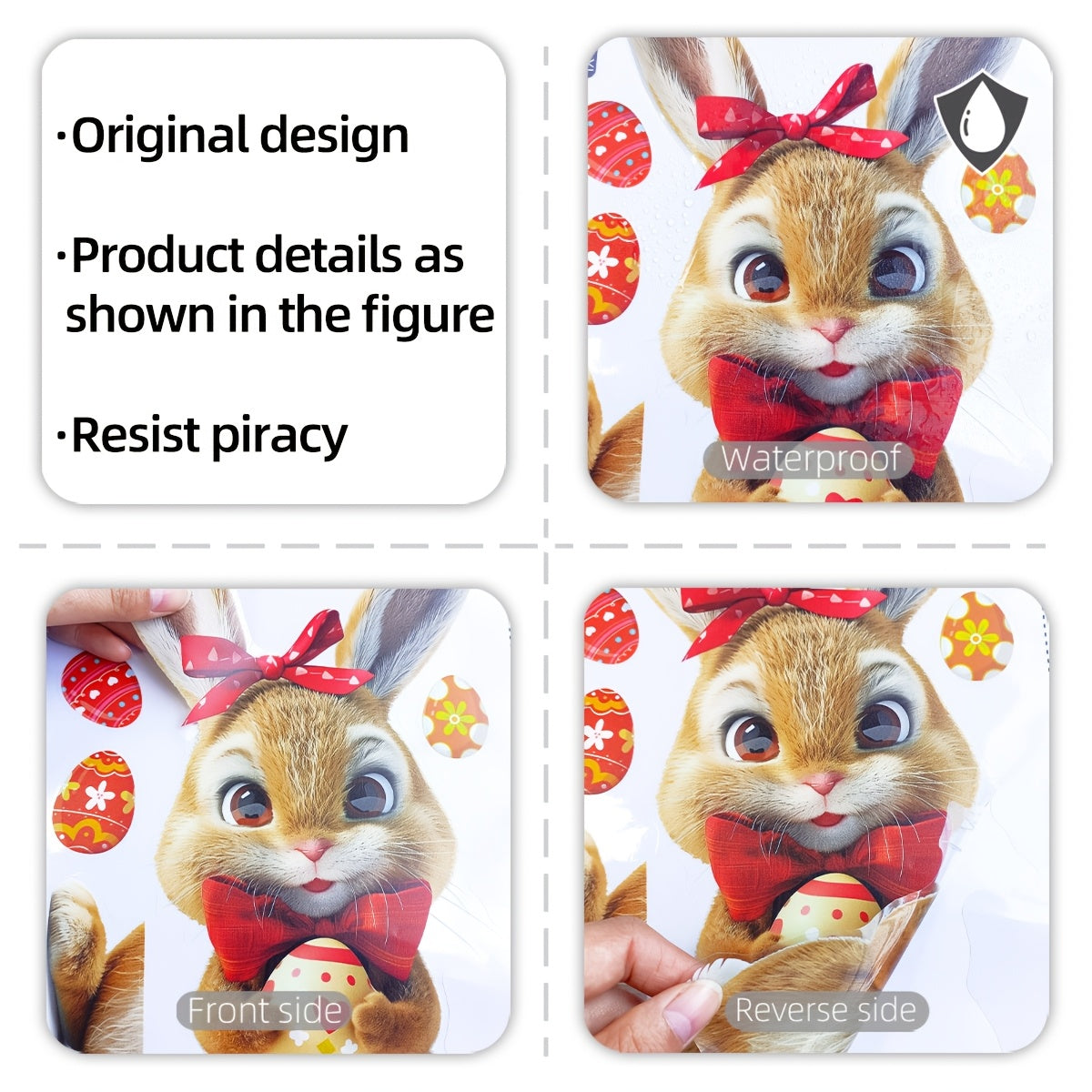 Easter themed window sticker featuring a rabbit, egg, silk, and double-sided adhesive (20*30cm) - perfect for living room decoration (model number D16012-YJ)