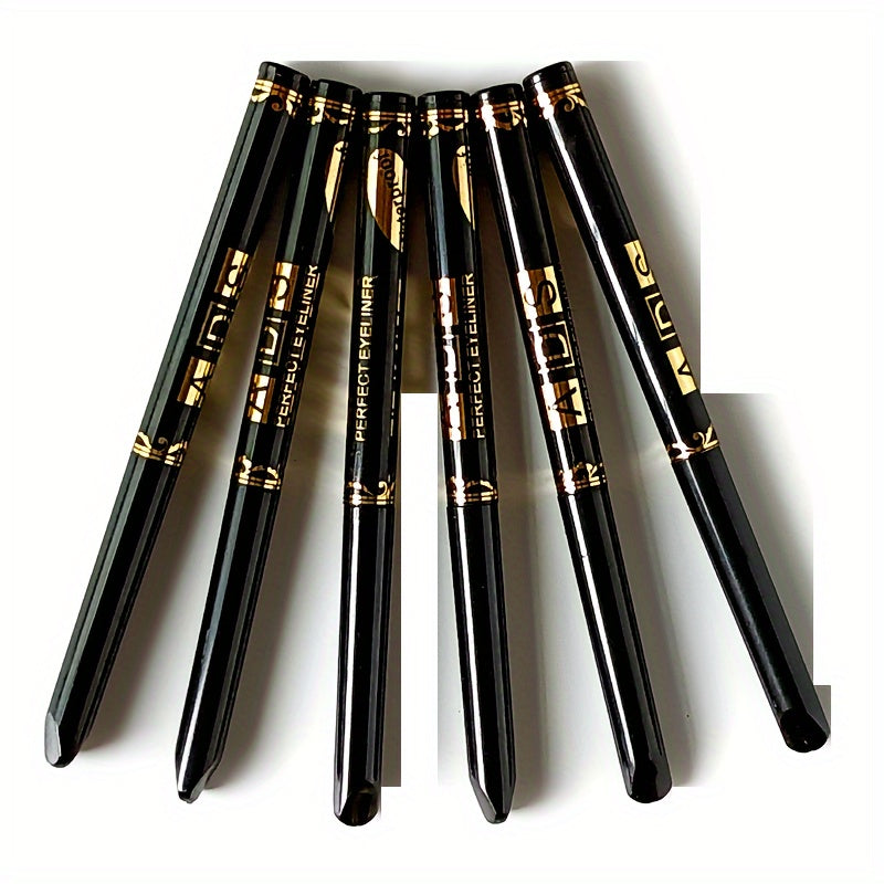 3 black waterproof eyeliner pencils with easy twist application, sweatproof and smudge-proof for flawless eye makeup.