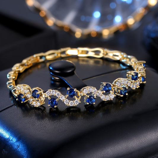 Stylish Blue Tennis Bracelet in 18K Gold-Plated with Shimmering Cubic Zirconia - Fashionable and Alluring Women's Accessory, Ideal for Celebrations and Special Occasions