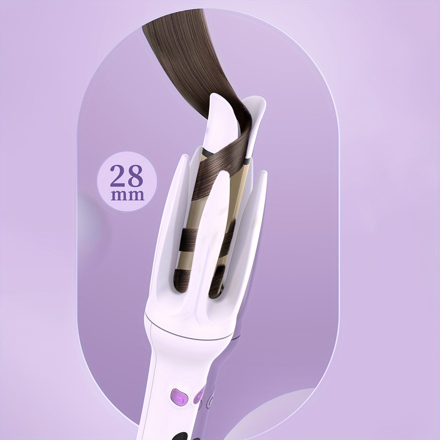 GENAI 28mm Large Barrel Automatic Hair Curler with 4 Temperature Modes, Negative Ion Generator, Timer & Auto Shut-Off, Stylish Purple & Golden Design for Easy Use by Women.