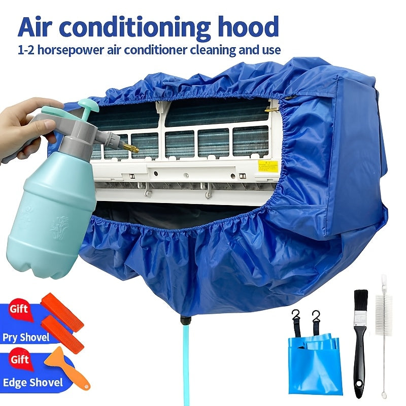 Thickened Air Conditioner Cleaning Hood with Water Collection Bag, Hangable Cover Kit for Home Use, Universal Size 1.5P, No Electricity Required, Comes with Pry Shovel and Edge Shovel