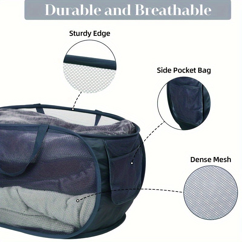 Durable and Lightweight Foldable Clothes Hamper - Convenient Mesh Design with Added Side Pocket & Strong Handles - Perfect for Laundry Organization and All-Year Gift Giving - Great for Holidays such as Christmas, Thanksgiving, New Year, Valentines Day