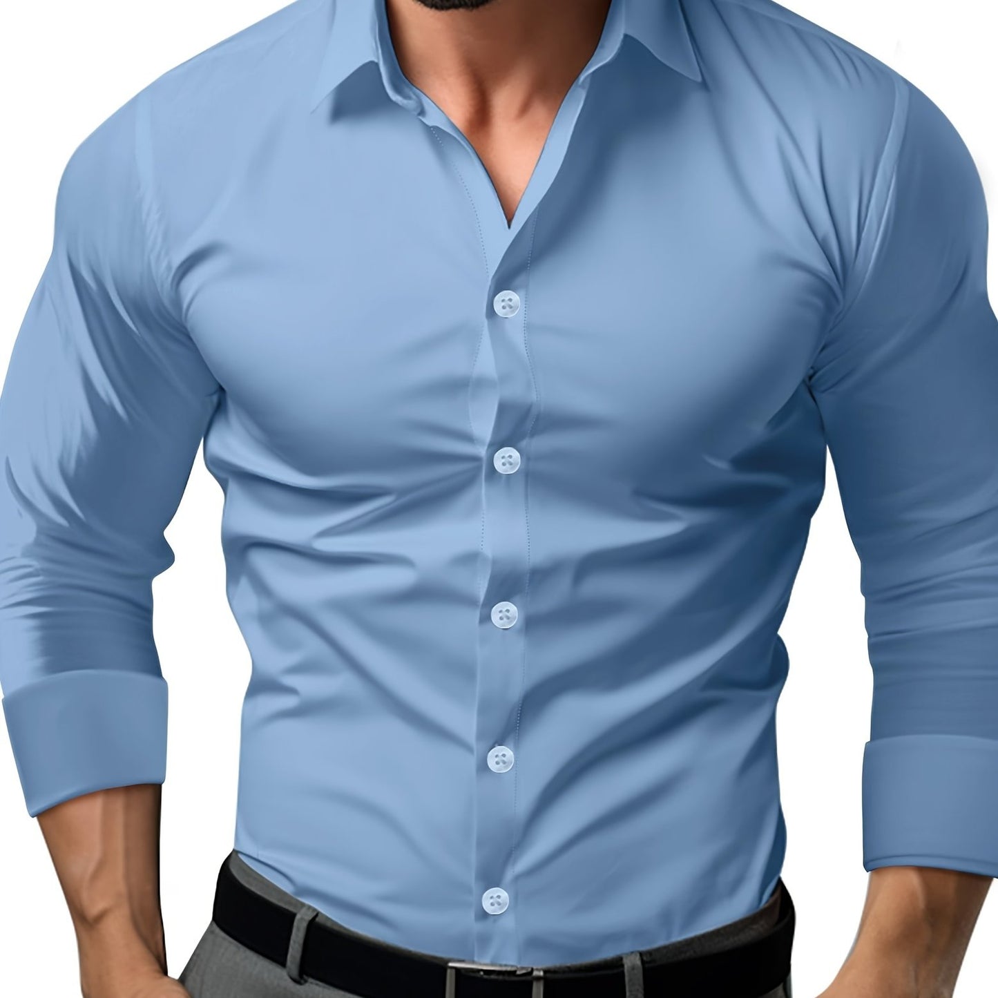 Men's cotton blend long sleeve lapel shirt for business/formal occasions, slim fit.