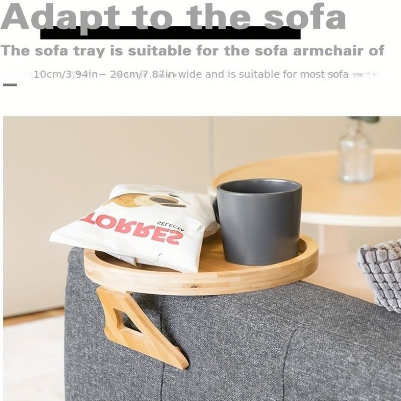 Bamboo Sofa Armrest Tray: A Round Fold-Out Side Table, Portable Wooden TV Table, and Drink Rack for Christmas & Halloween, Perfect for All-Season Use