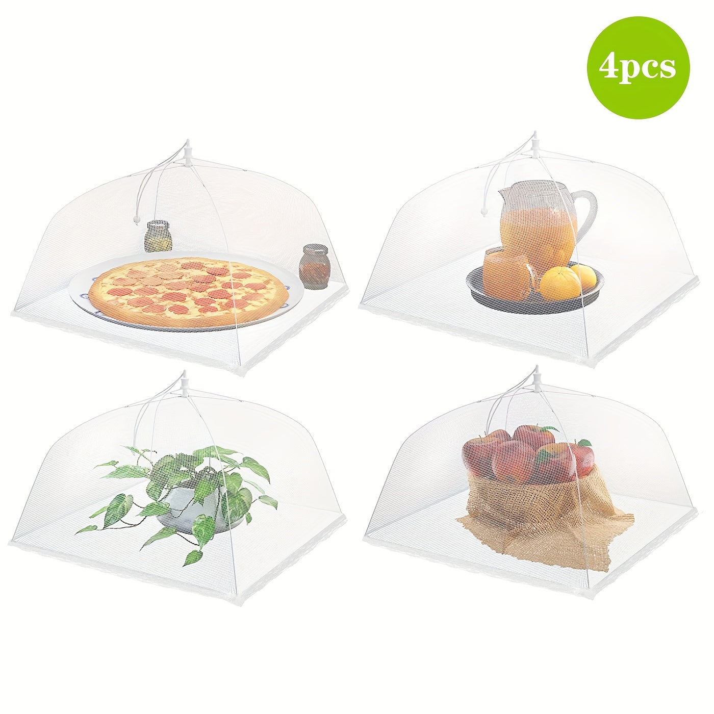 Large and tall pop-up mesh food covers tent umbrellas available in sets of 1, 2, 4, or 6. Perfect for outdoor events, screen tents, parties, picnics, and BBQs. These reusable and collapsible food covers are essential for picnics, camping, and BBQs. A