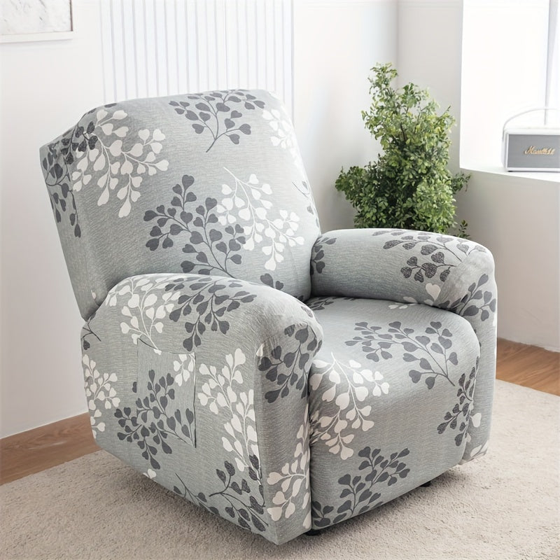 Boho recliner chair cover with pocket, non-slip, machine washable, blue color, made of polyester and spandex.