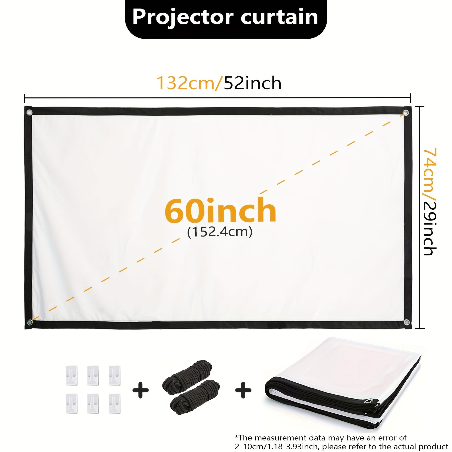 TUOGTCI 152.4cm Foldable Projector Screen, 16:9 HD 4K, Lightweight, Anti-Wrinkle, Indoor/Outdoor Use Polyester Display - No Battery or Electronics Needed. Great for Home Theater, Parties