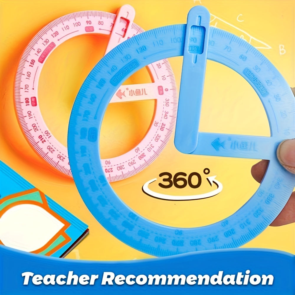 360-degree rotatable protractor set for math and geometry, ideal for students' learning and teachers' demonstrations.