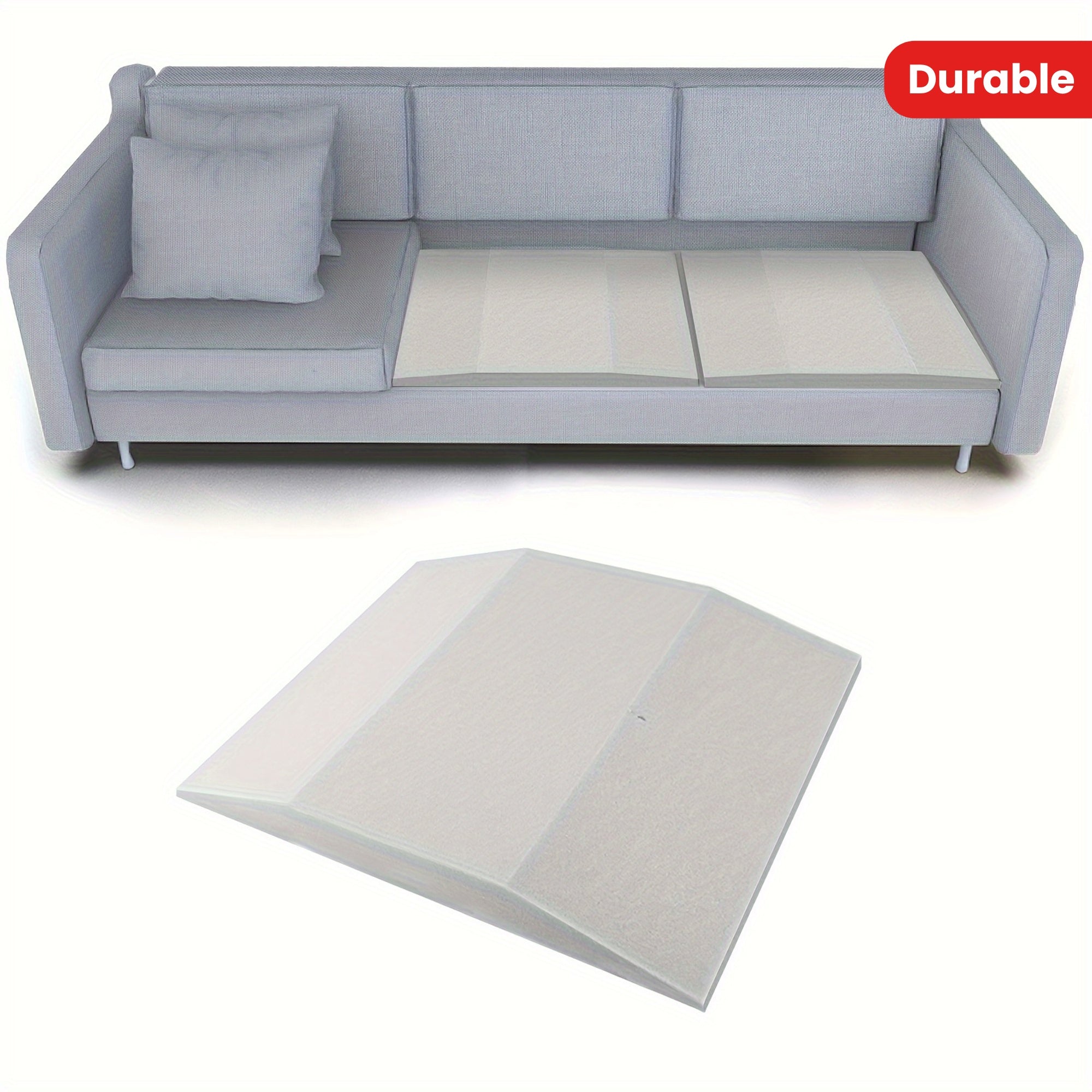 This durable firm foam insert is a non-wooden, electricity-free couch cushion saver designed to repair sagging sofas. Made of high-density polyurethane, the support mat measures 50.8 x 50.8 cm and is perfect for love seats and sofas.