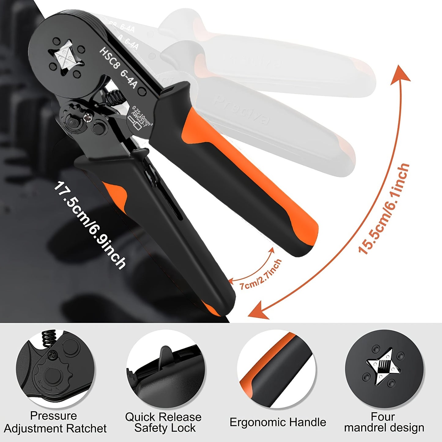 SANJIANG Hexagonal Crimping Tool HSC8 10-6: Adjustable strength, rust-resistant, comfortable metal handle.