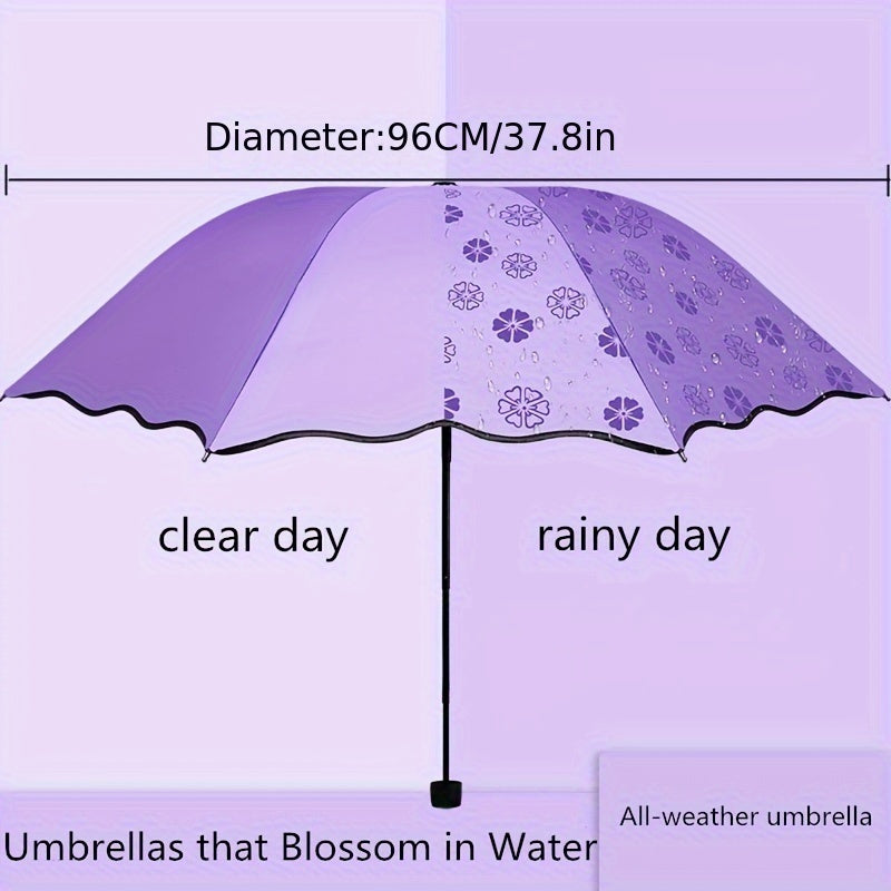 Waterproof folding umbrella with sun protection and wind resistance, Blossoming In Water Sun Umbrella.