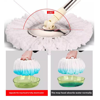 The Spin Mop and Bucket Set includes 6 pieces and comes with 4 Microfiber Heads. This manual floor cleaning system does not require electricity, making it easy to use. It features easy wringing and is suitable for the living room, kitchen, and bathroom.