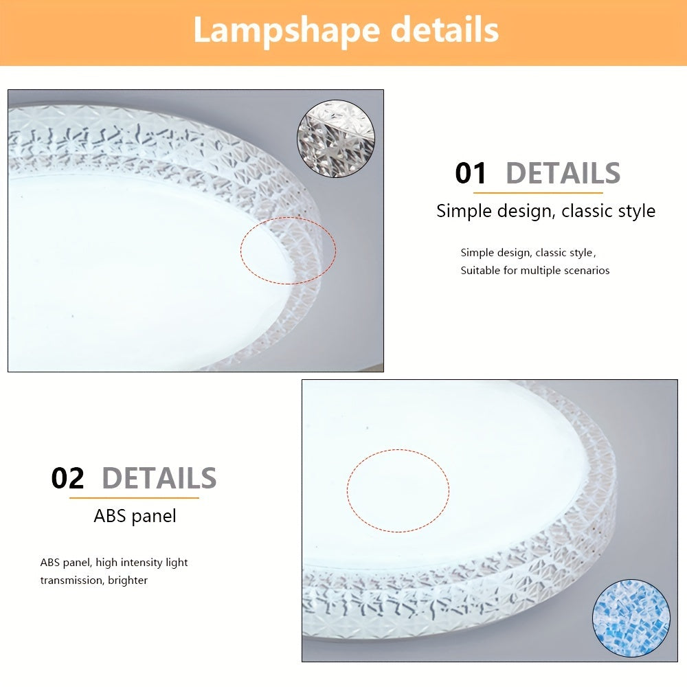 Contemporary 13" LED ceiling light in daylight white 6000K, with polished metal flush mount and acrylic shade. Hard-wired with switch control for kitchen, bedroom, stairwell. No batteries needed.