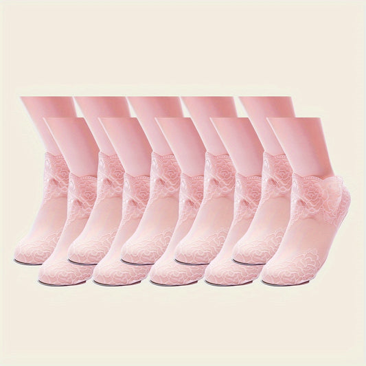 1 Pair/5 Pairs of Fashion Lace Trim Short Socks for Women, Semi-Transparent and Lightweight