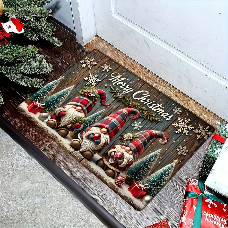 Cozy Christmas Gnome Flannel Door Mat - Luxuriously Thick, Non-Slip & Highly Absorbent Rug for Home Decor, Ideal for Bedroom, Living Room, and Entryway