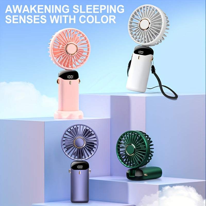 Digital Display Portable Handheld Fan, USB Rechargeable Personal Mini Desk Fan, Foldable Design, Made of ABS Material, Aromatherapy Ready, Operating Voltage of ≤36V, Uses Lithium Battery-18650 Series, Suitable for Both Men and Women.