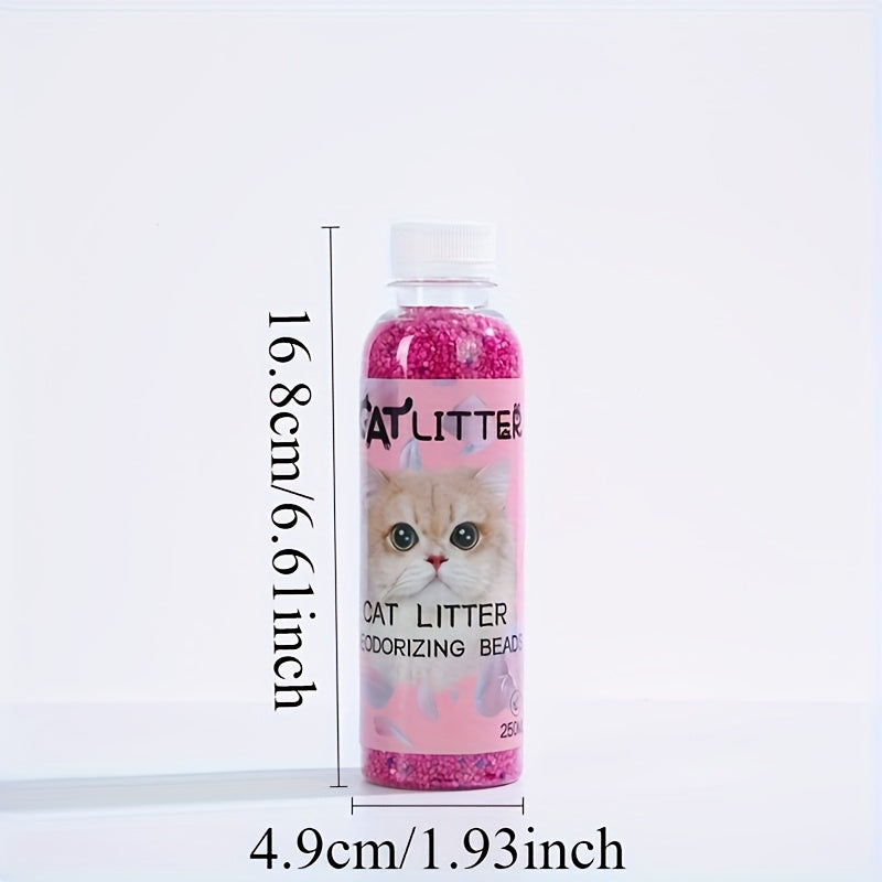 1 bottle of natural plant-based deodorizing beads with activated carbon granules for cat litter, eliminates odors and keeps pet environment clean and fragrant, suitable for cats.