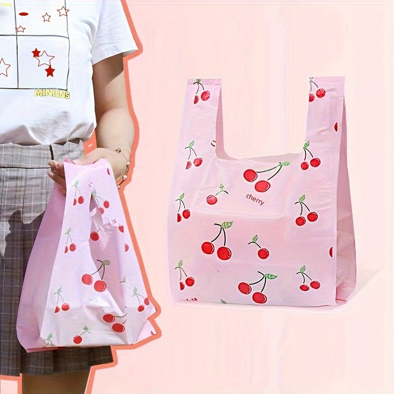 Get a set of 25/50 thick gift bags featuring a cherry fruit pattern. These tote bags are perfect for fashion shopping, wedding and birthday parties, as well as storing jewelry, accessories, candy, and chocolates. They can also be used for small ornament