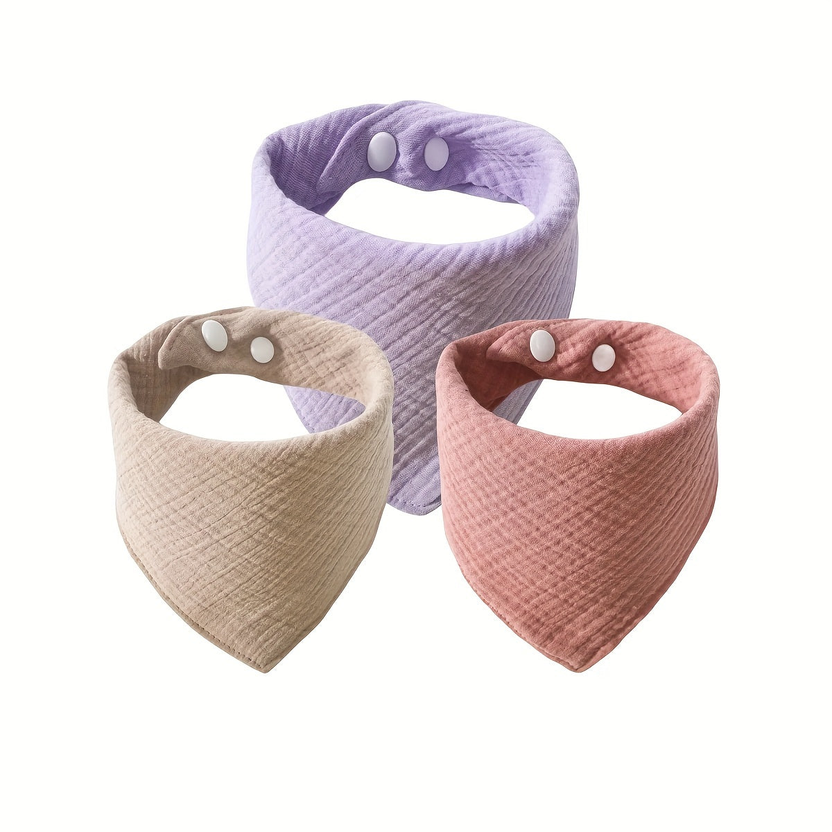 Three soft burp towels, muslin bibs made with six layers of gauze, and soft feeding bibs.