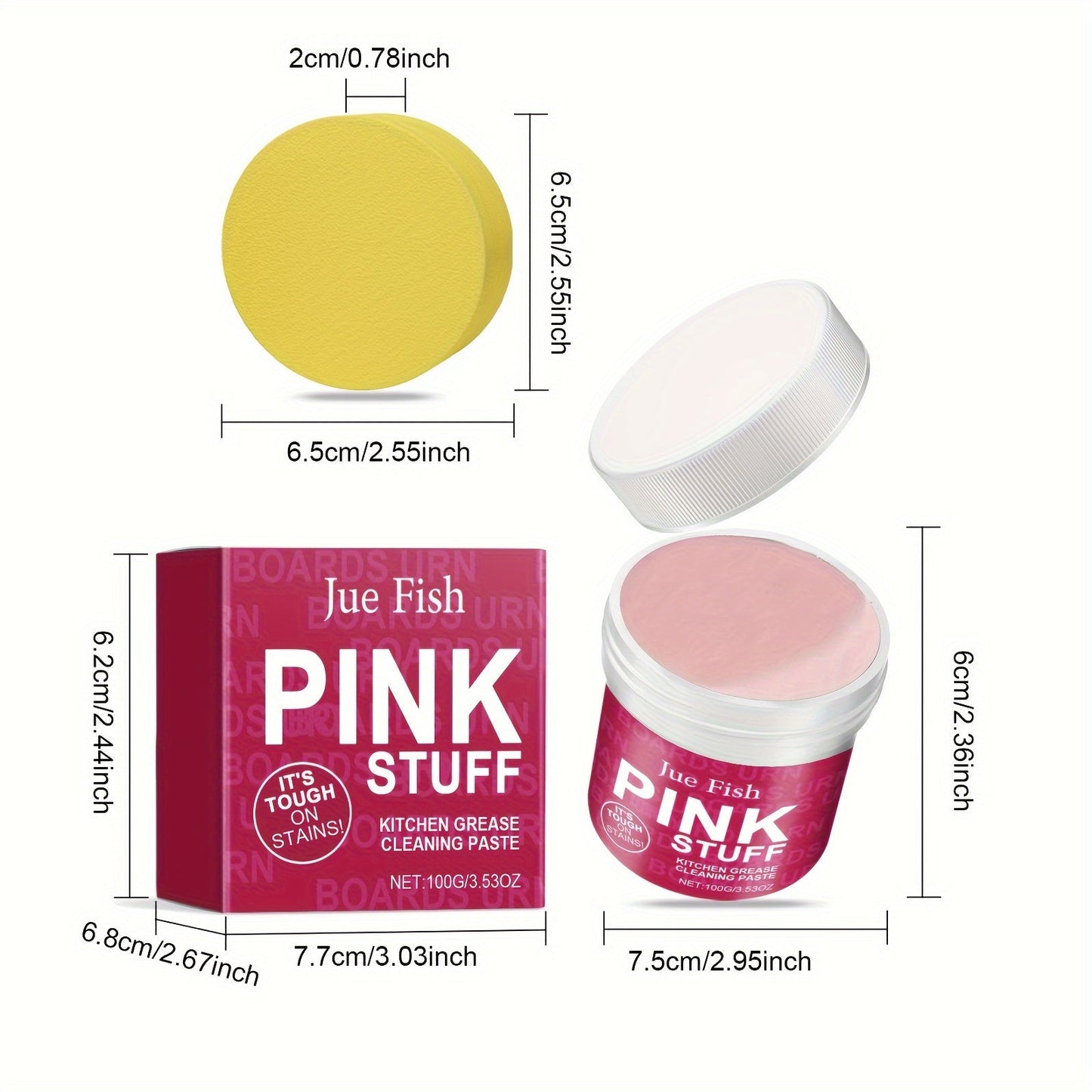 Pink Stuff Kitchen Grease Remover Cream is a 100g residue-free multi-surface cleaner that comes with a sponge. Infused with coconut oil, it effectively removes stubborn stains on wood, plastic, glass, metal, and ceramic surfaces.