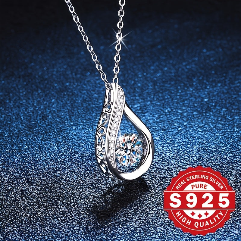 Women's Water Drop Spiritual Necklace, made of s925 Pure Silver with Energetic Main Stone and Inlaid Artificial Zirconia, High-end Fashion, Ideal for Gifting and Daily Wear, Low Allergy.