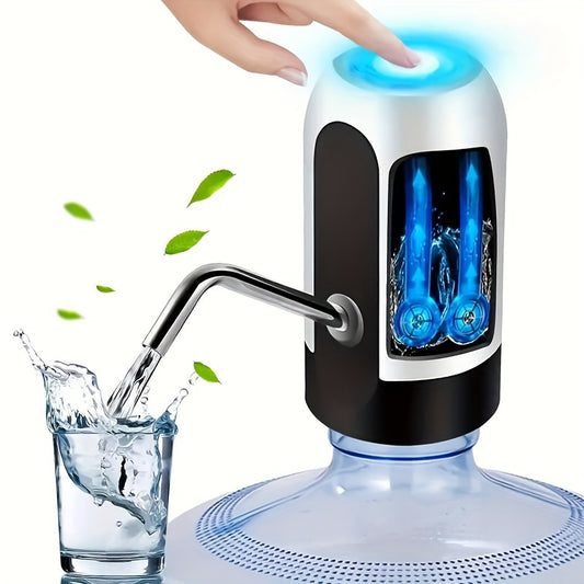 Rechargeable water pump for 11.36-18.93 L bottles, perfect for camping and home use.