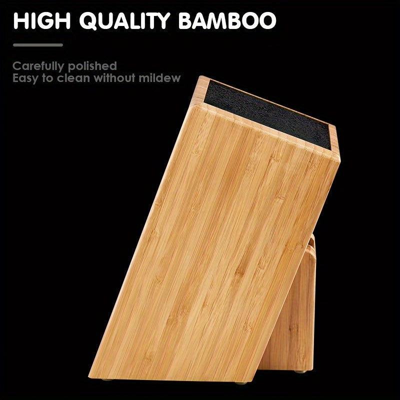 Bamboo Knife Stand featuring a PP Core, Universal Freedom Insert, Easily Removable and Cleanable, Suitable for Various Knife Sizes, Aesthetic Addition to Kitchen and Dining Area