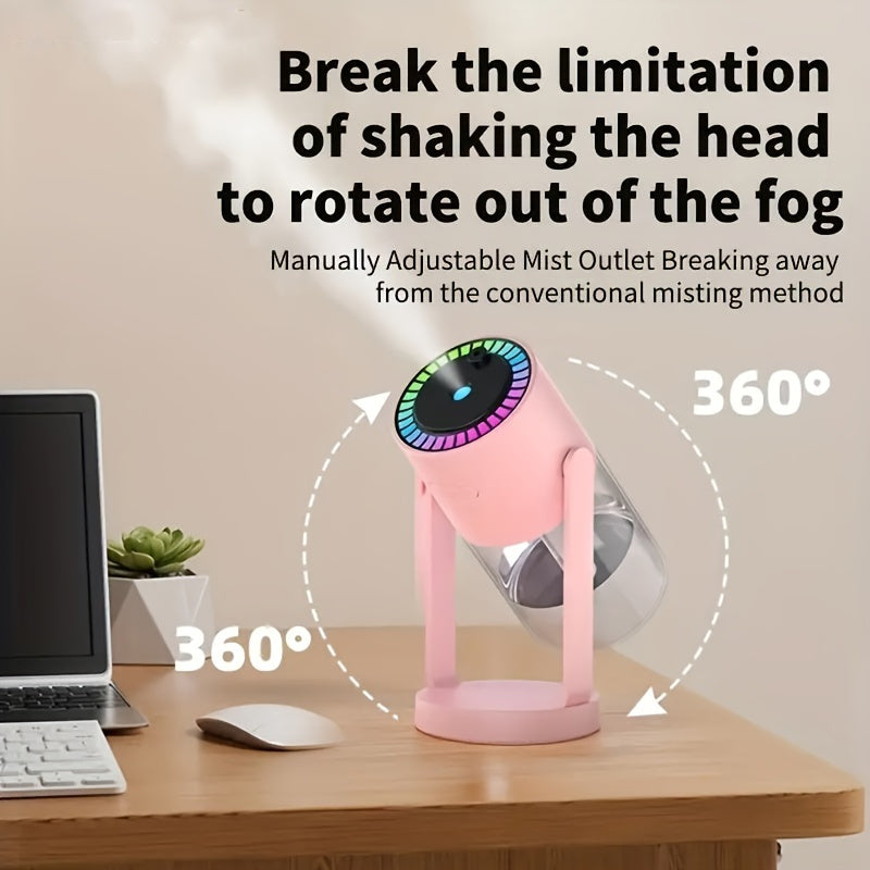 Mini USB-powered humidifier with adjustable mist and auto shut-off, perfect for car, office, or bedroom.