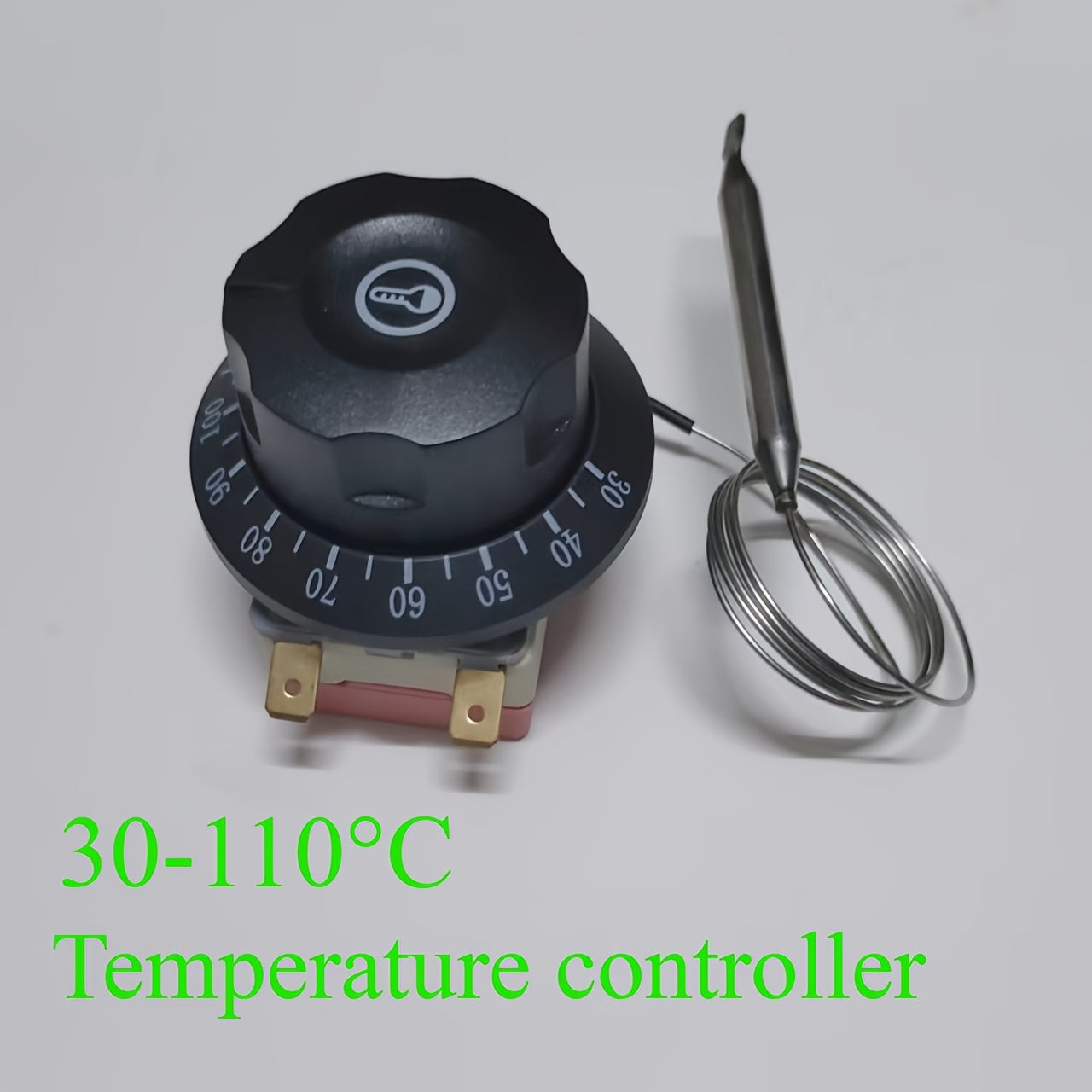 Enhance Your Kitchen Appliance Performance with the 2-Pin Reusable Temperature Control Gauge for Electric Ovens, Featuring a Metal Probe and Thermostat Control Switch. Perfect for Non-Food Contact Applications.