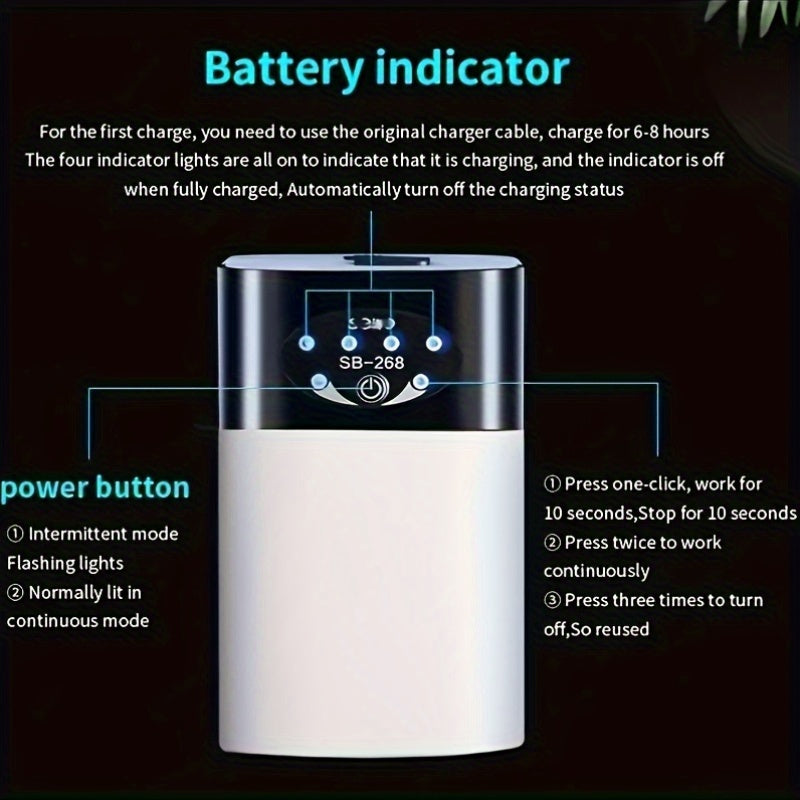 Rechargeable Fish Tank Air Pump with USB and battery power, semi-automatic, uses lithium battery-18650 series, includes 1-2 meter tube with air tube aerolite for aquarium.