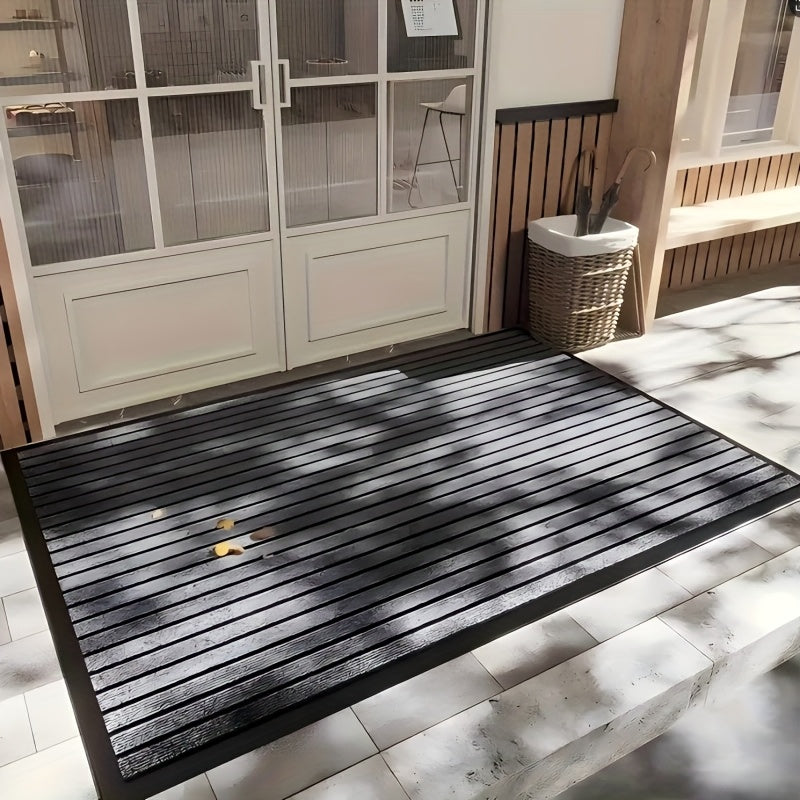 One piece Striped Entrance Mat featuring a Rubber Bottom - Long-lasting, Convenient-to-wash PVC Carpet suitable for Kitchen, Bedroom, Bathroom, Office, and Balcony use.