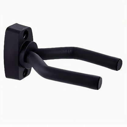 Adjustable black foam steel guitar wall hooks for displaying instruments of all sizes - space-saving and safe.