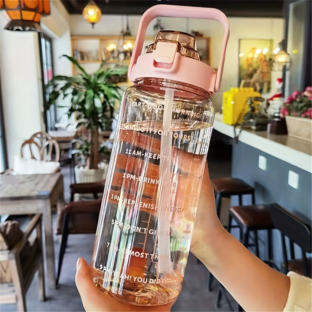 Large capacity sports water bottle with straw, portable and leak-proof for fitness and outdoor activities, made of durable PC material, 2000ml.