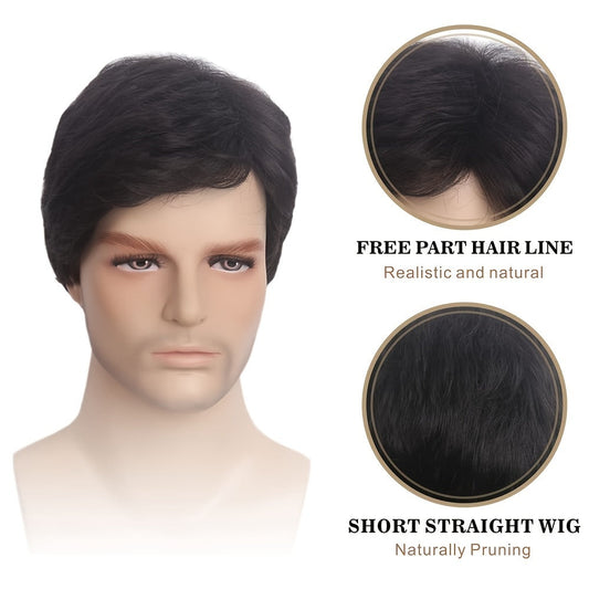 Stylish Anime Wig with Bangs and Natural Look in 3 Colors, Perfect for Men at School Parties and Halloween Cosplay Events