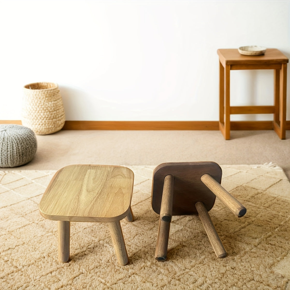 Solid wood round stool ideal for changing shoes at home or office.