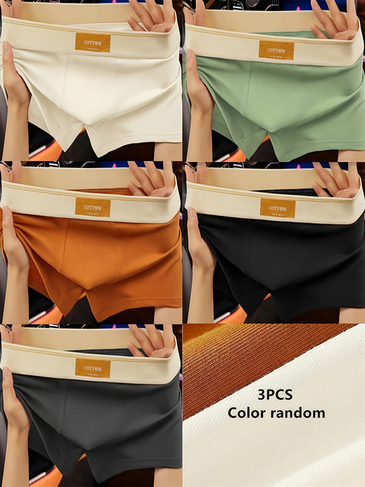 3 men's cotton boxer briefs with elastic waistband, in assorted colors