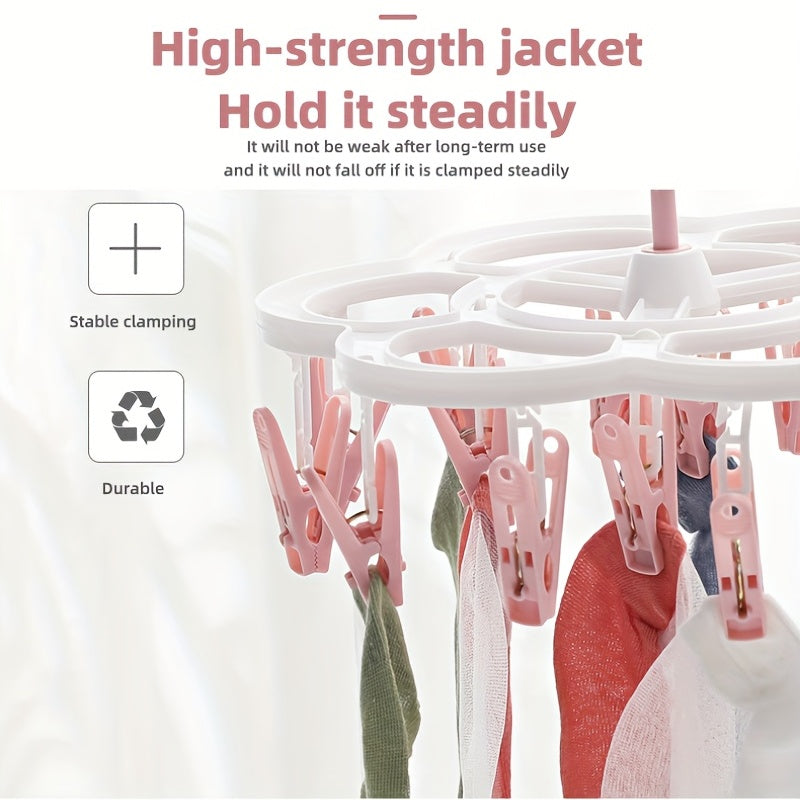 Sun-Cured Clothes Hanger with 16 Clothespins for Socks, Bras, and Underwear - Made from Long-Lasting Plastic for Convenient Drying and Tidying Up