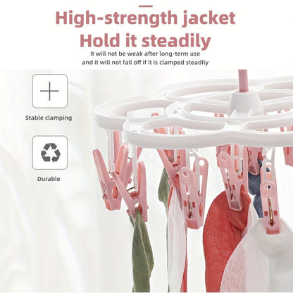 Sun-Cured Clothes Hanger with 16 Clothespins for Socks, Bras, and Underwear - Made from Long-Lasting Plastic for Convenient Drying and Tidying Up