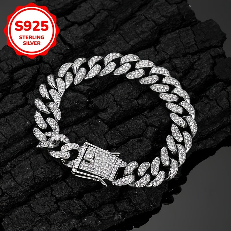 Get your hands on this stylish Retro Hip-Hop Cuban Chain Bracelet featuring Synthetic Zirconia, made with 925 Sterling Silver and weighing 12g. This statement piece is perfect for both daily wear and parties, making it the ideal accessory for any hip hop