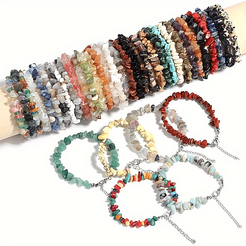 Set of 12 Natural Stone Bracelets, Includes Amethyst, Tiger Eye, and Obsidian, Adjustable Bracelets for Women, Stylish Hand Accessories