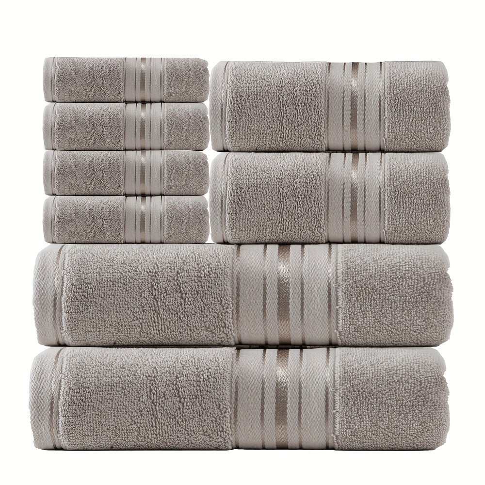 Set of 8 cotton towels for bathroom, spa, travel, and home with high water absorption and thickness