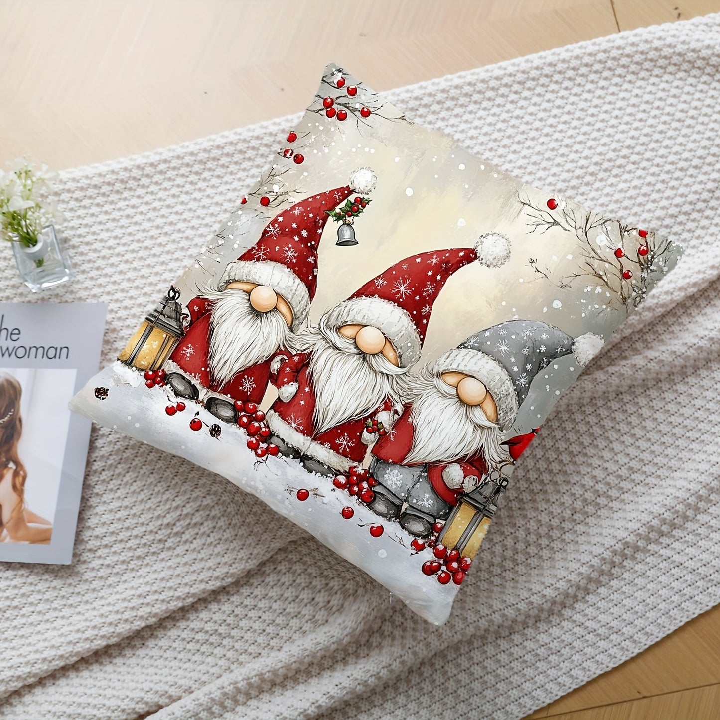 Soft modern Christmas pillowcase, 44.96cm x 44.96cm, single side print, ideal for living room and bedroom décor, polyester material, insert not included.