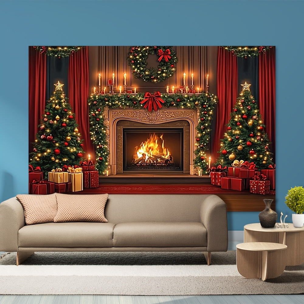 Classic Brown Wooden Christmas Fireplace Backdrop, perfect for Weddings, Banquets, and Corporate Events, Elevates Home Decor