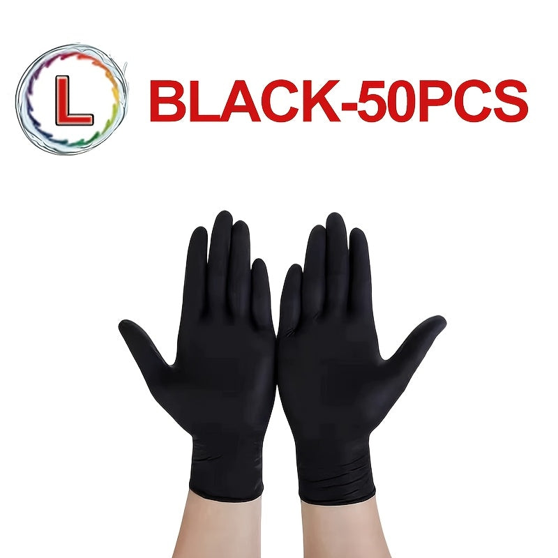 Get a pack of black disposable nitrile gloves in sets of 100, 50, or 20 pieces. These gloves are perfect for a variety of tasks such as kitchen dishwashing, cleaning, tattooing, working in hotels, hair salons, and pet care. They are essential tools for