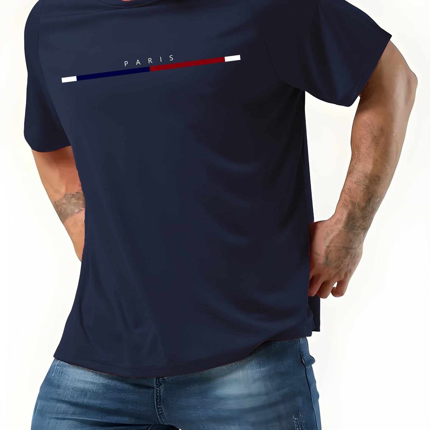 Men's Paris Print T-shirt for Big & Tall Guys, Ideal for Outdoor Casual Wear