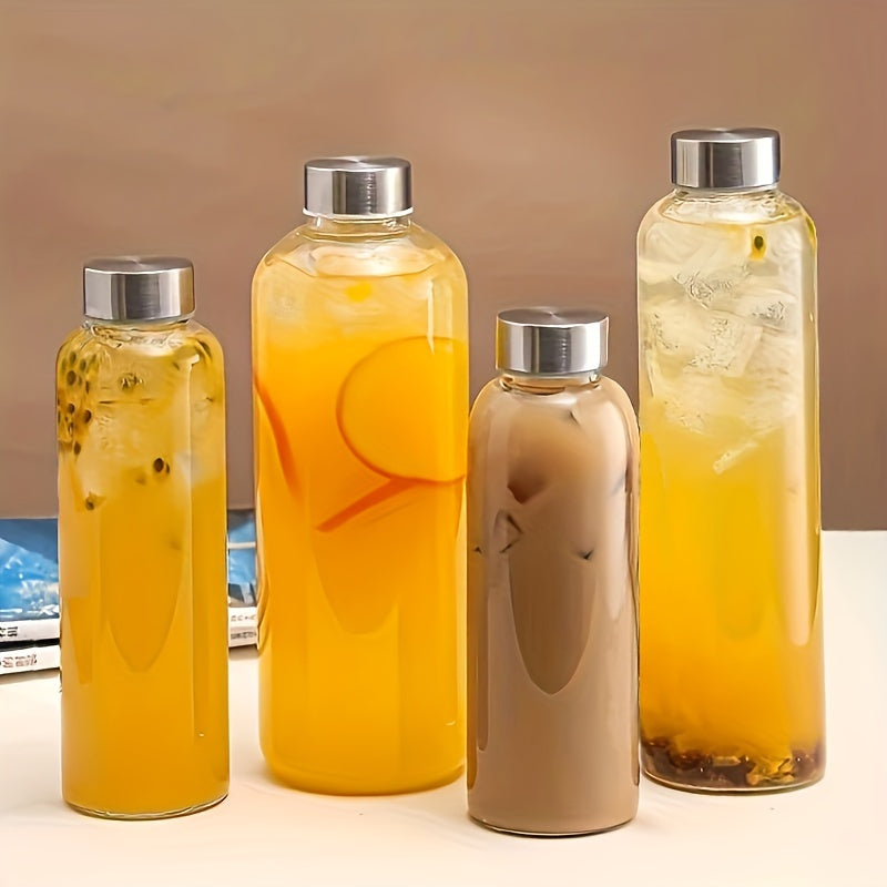 This borosilicate glass bottle comes with both a stainless steel lid and a wooden bamboo lid, making it perfect for travel and storing a variety of beverages such as juice, smoothies, kombucha, kefir, and tea. It is 100% leakproof and can be safely used