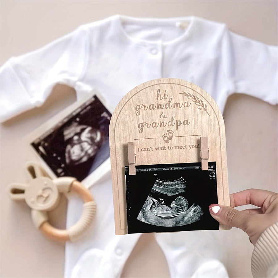 Elegant Wooden Ultrasound Photo Frame - Dual-Sided Keepsake for Kids, Ideal Present for Parents & Grandparents, Comes with Birth Footprint Announcement Kit