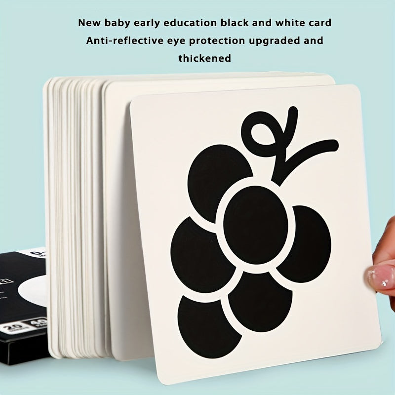 Children's Black and White Visual Stimulation Cards for Ages 0 to 3 Months, designed to help with tracking and visual development.