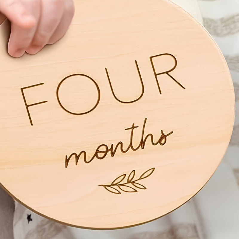 Set of seven wooden double-sided milestone marker cards for each month, wooden birth sign, double-sided photography milestones, first year growth cards, pregnancy journey milestone cards, and birth gift.