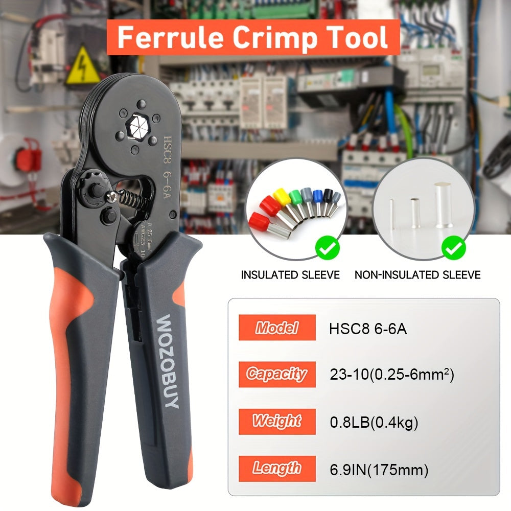 Crimping Tool Kit with HSC8 6-4A/6-6A Crimper Pliers and various wire connectors and terminals.